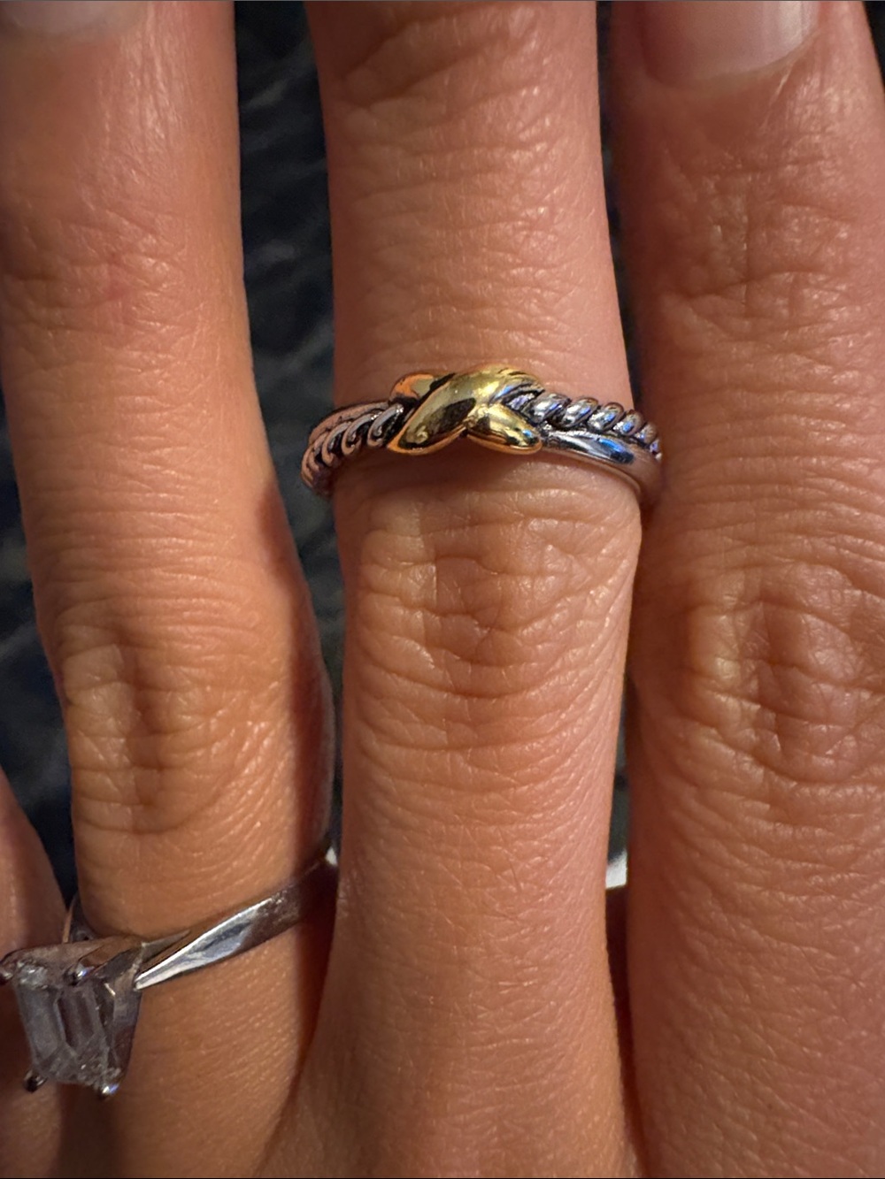 David Yurman Two-Tone Knot Cable Ring in Silver and Gold